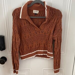 (5/$20) Universal Thread Rust V-Neck Sweater with Cream Trim